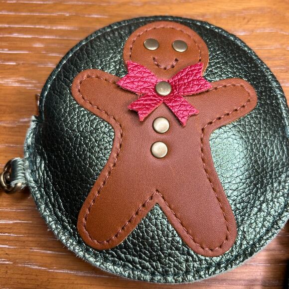 Portland Leather Holiday Pouch Set of 2 PLG Keychain Gingerbread Poinsettia - Picture 3 of 7